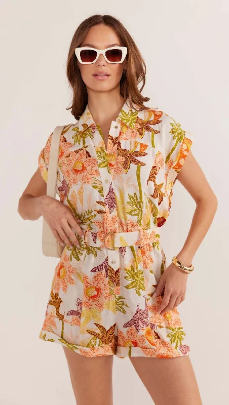 Minkpink - Sarai Belted Playsuit in Batik Tropical High waist jumpsuit, Sleek, Chic, Comfortable Minkpink - Sarai Belted Playsuit in Batik Tropical High waist jumpsuit, Sleek, Chic, Comfortable
