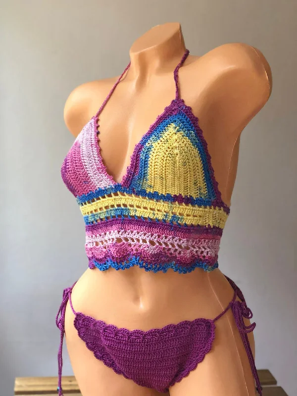 Retro Sexy Personality Knit Contrast Halter Bikini Twisted bikini top, Trendy, Sexy, Comfortable Retro Sexy Personality Knit Contrast Halter Bikini Twisted bikini top, Trendy, Sexy, Comfortable