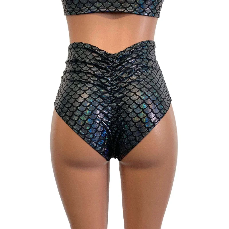 Scrunch High Waist Bikini - Black Mermaid Scales String bikini, Minimalist, Sexy, Comfortable Scrunch High Waist Bikini - Black Mermaid Scales String bikini, Minimalist, Sexy, Comfortable