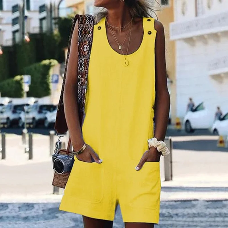 Summer Cotton Linen Loose Casual Playsuit Color block jumpsuit, Bold design, Street style, Fashionable Summer Cotton Linen Loose Casual Playsuit Color block jumpsuit, Bold design, Street style, Fashionable