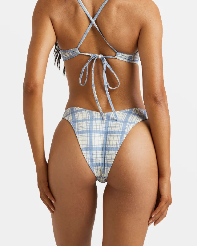 Vintage Plaid V Medium French Bikini Bottoms - Coronet Blue Button-up bikini top, Trendy, Sexy, Comfortable Vintage Plaid V Medium French Bikini Bottoms - Coronet Blue Button-up bikini top, Trendy, Sexy, Comfortable