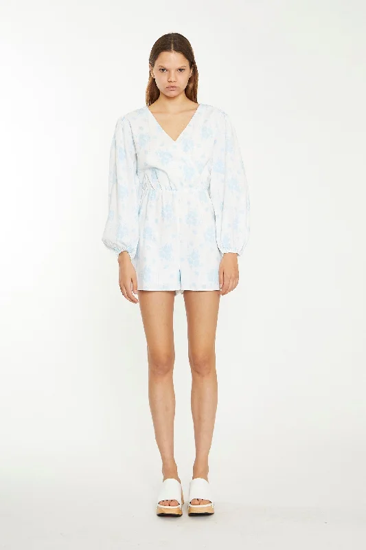 Blue Wallpaper Floral Wrap Playsuit Off-shoulder jumpsuit, Elegant, Cocktail party, Fashionable