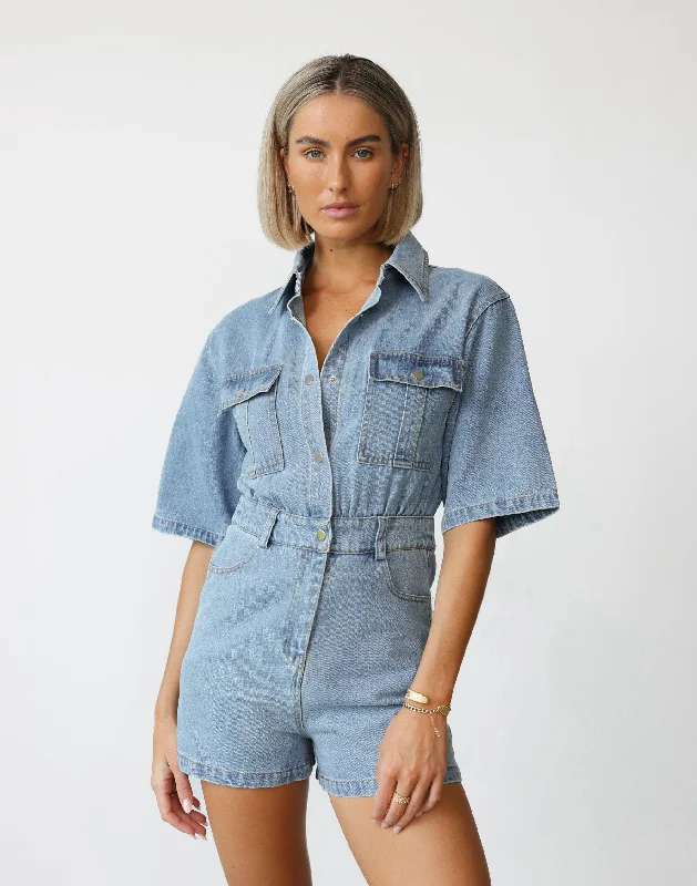 Darcy Playsuit (Vintage Blue) Striped jumpsuit, Summer casual, Comfortable, Stylish