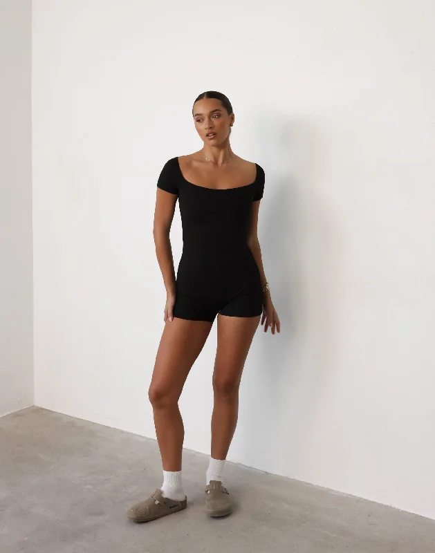 Nailea Playsuit (Black) One-shoulder jumpsuit, Sexy, Fashionable, Night out