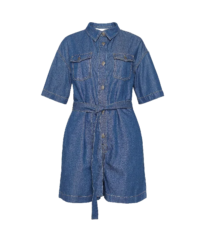 Evelyn Denim Playsuit - Blue Utility jumpsuit, Casual, Functional, Trendy