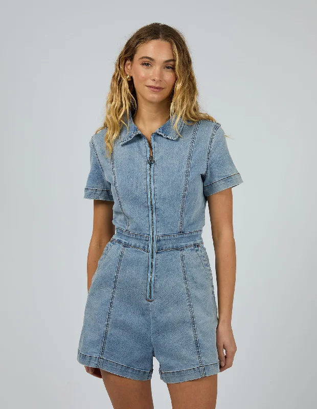 Boston Playsuit Light Blue Jumpsuit with belt, Slim fit, Trendy, Comfortable