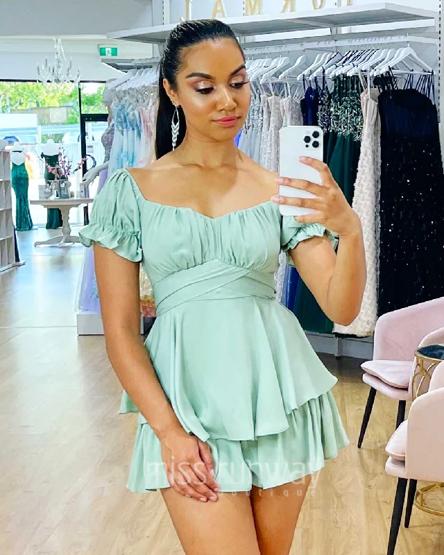 Masie Playsuit - Pistachio Green Wrap jumpsuit, Elegant, Comfortable, Fashionable