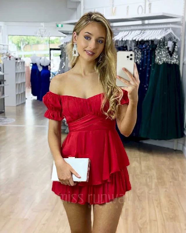 Masie Playsuit - Red Pleated wide leg jumpsuit, Feminine, Elegant, Chic