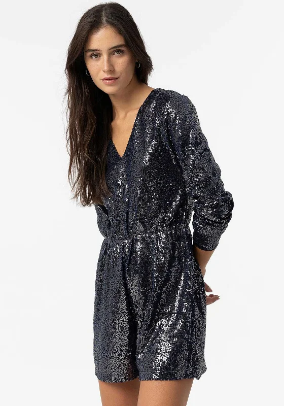 Tiffosi Jenny Sequin Playsuit, Navy Black jumpsuit, Sleek, Formal wear, Fashionable