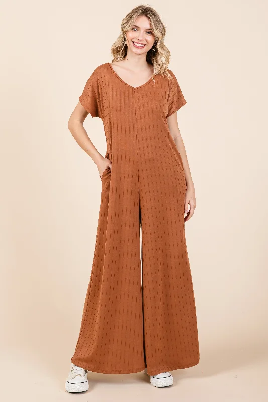 Camel Ribbed Wide Leg Jumpsuit Backless jumpsuit, Sexy, Nightwear, Trendy